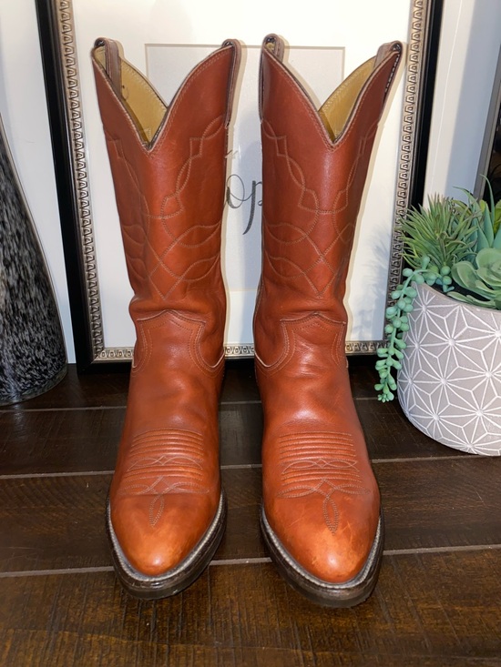 Vintage Justin Boots Brown Leather Western Cowboy Boots Size 8.5B Made In USA - Picture 3 of 15